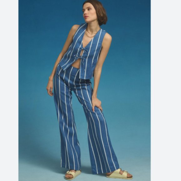 Brand New Faithfull La Plage De Mau Striped Wide-Leg Pants - Picture 7 of 16